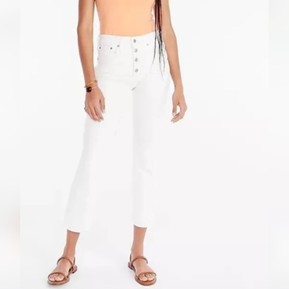 J. Crew White High-Rise Cropped Wide-Leg Jeans